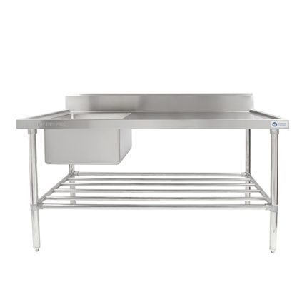 FULL STAINLESS STEEL SINGLE SINK BENCH WITH SPLASH BACK 1200MM L X 600MM D X 900MM H ASS-1260L