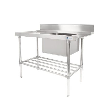 FULL STAINLESS STEEL INLET SINGLE SINK BENCH WITH SPLASH BACK 1200MM L X 700MM D X 900MM H ASSD-1270R