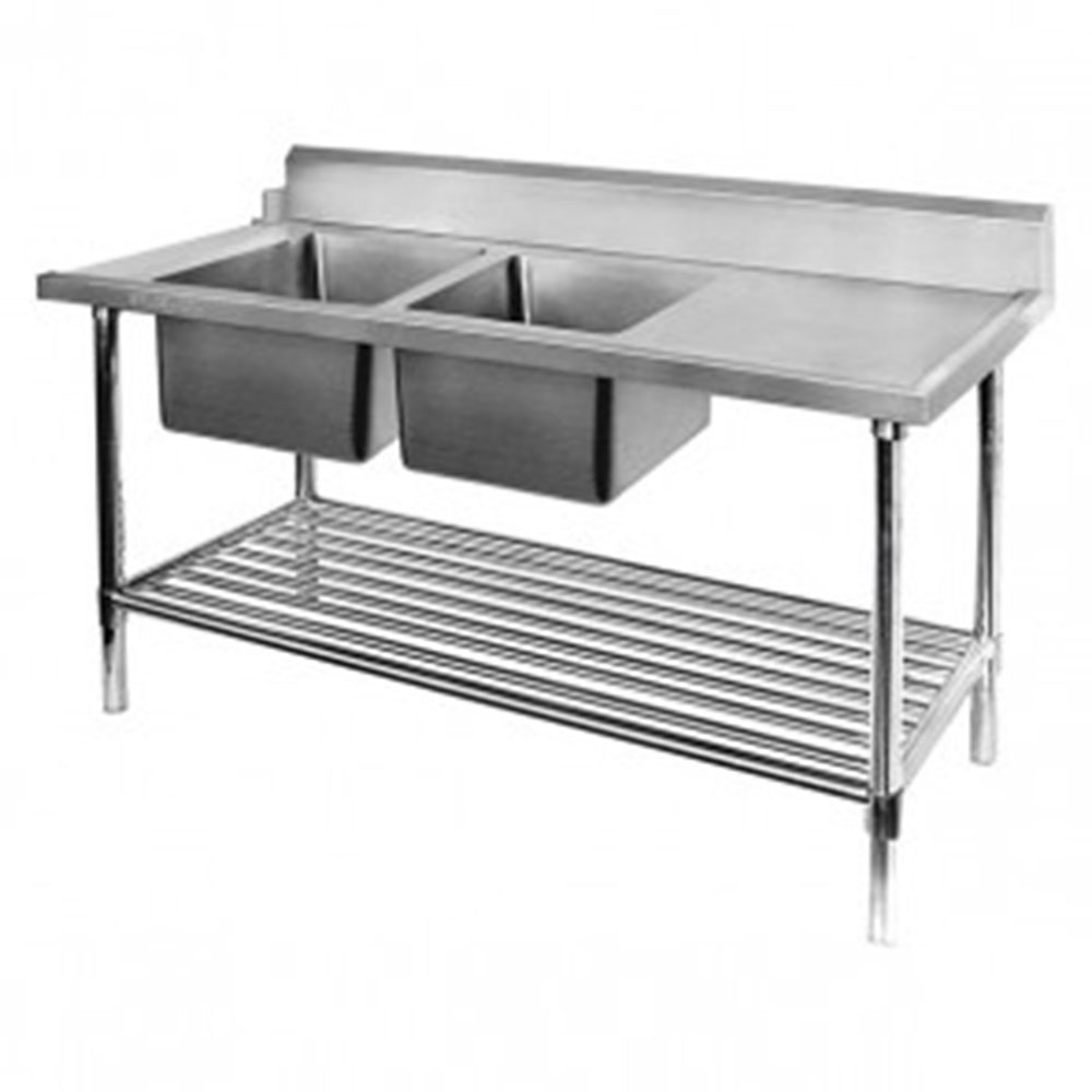DSBD7-2400L-A-Left-Inlet-Double-Sink-Dishwasher-Bench.jpg F.E.D DSB7-1500L/A Double Left Sink Bench with Pot Undershelf - Image 1