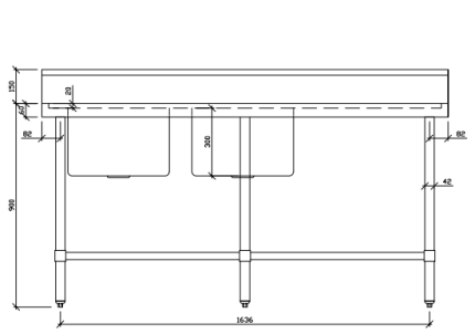 FULL STAINLESS-STEEL LEFT DOUBLE SINK BENCH WITH SPLASH BACK 1800MM L X 700MM D X 900MM H ASD-1870L