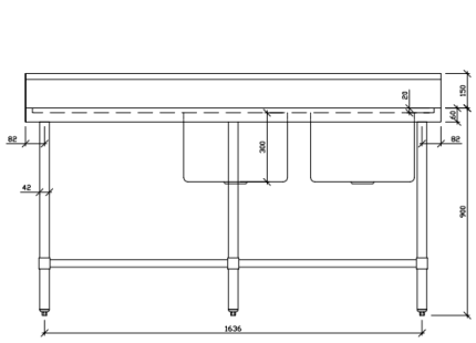 FULL STAINLESS-STEEL RIGHT DOUBLE SINK BENCH WITH SPLASH BACK 1800MM L X 700MM D X 900MM H ASD-1870R